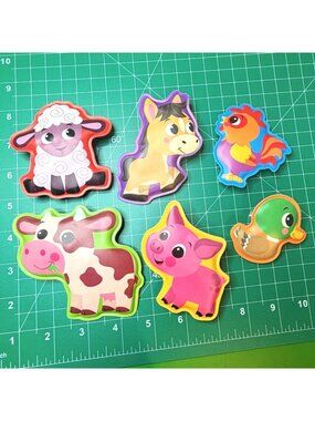 Vintage Phidal Farm Animal Bath Tub Toys Suction Cup Window Wall Clings Set of 6